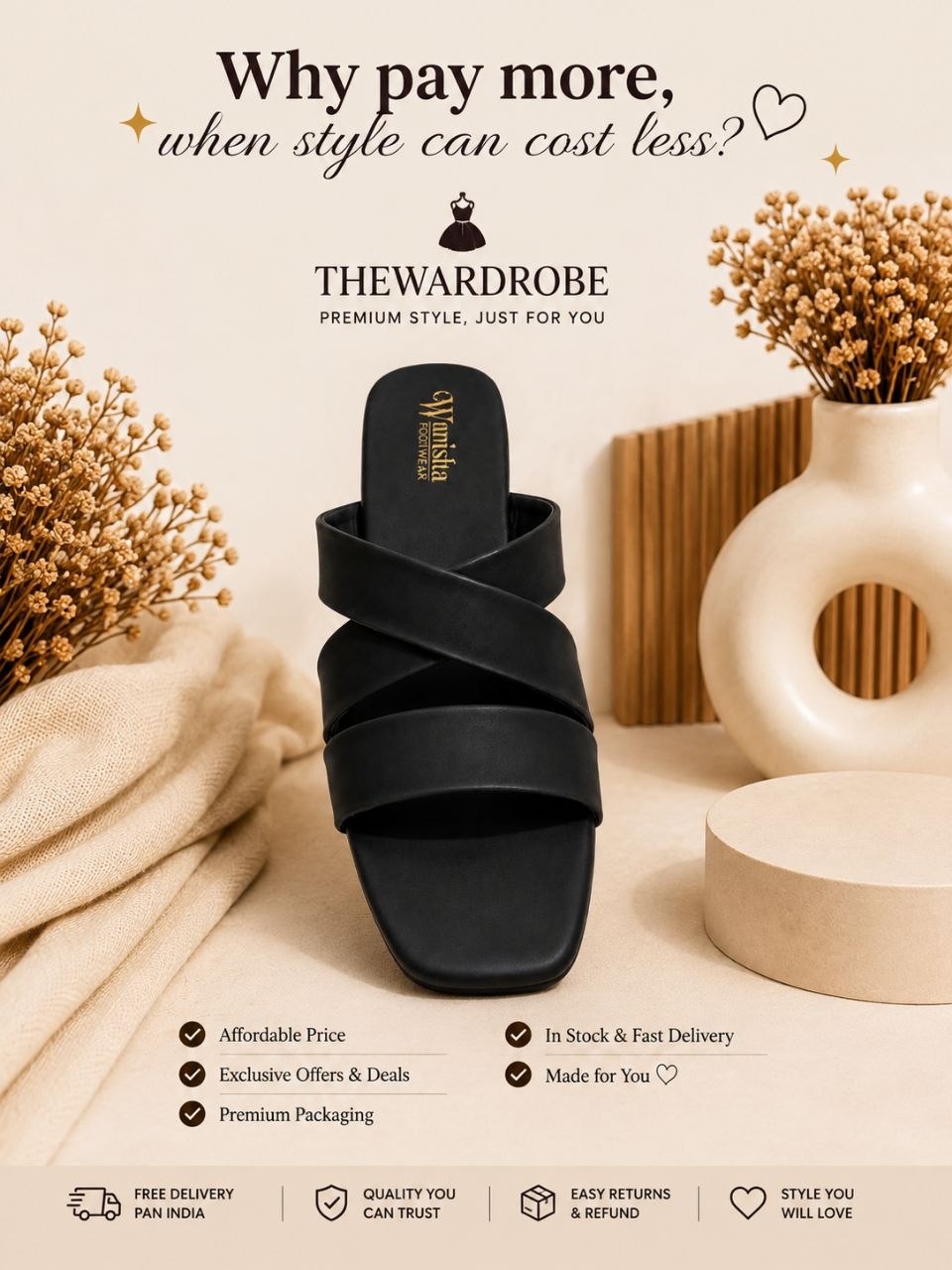 Signature Black Cross-Strap Sandals