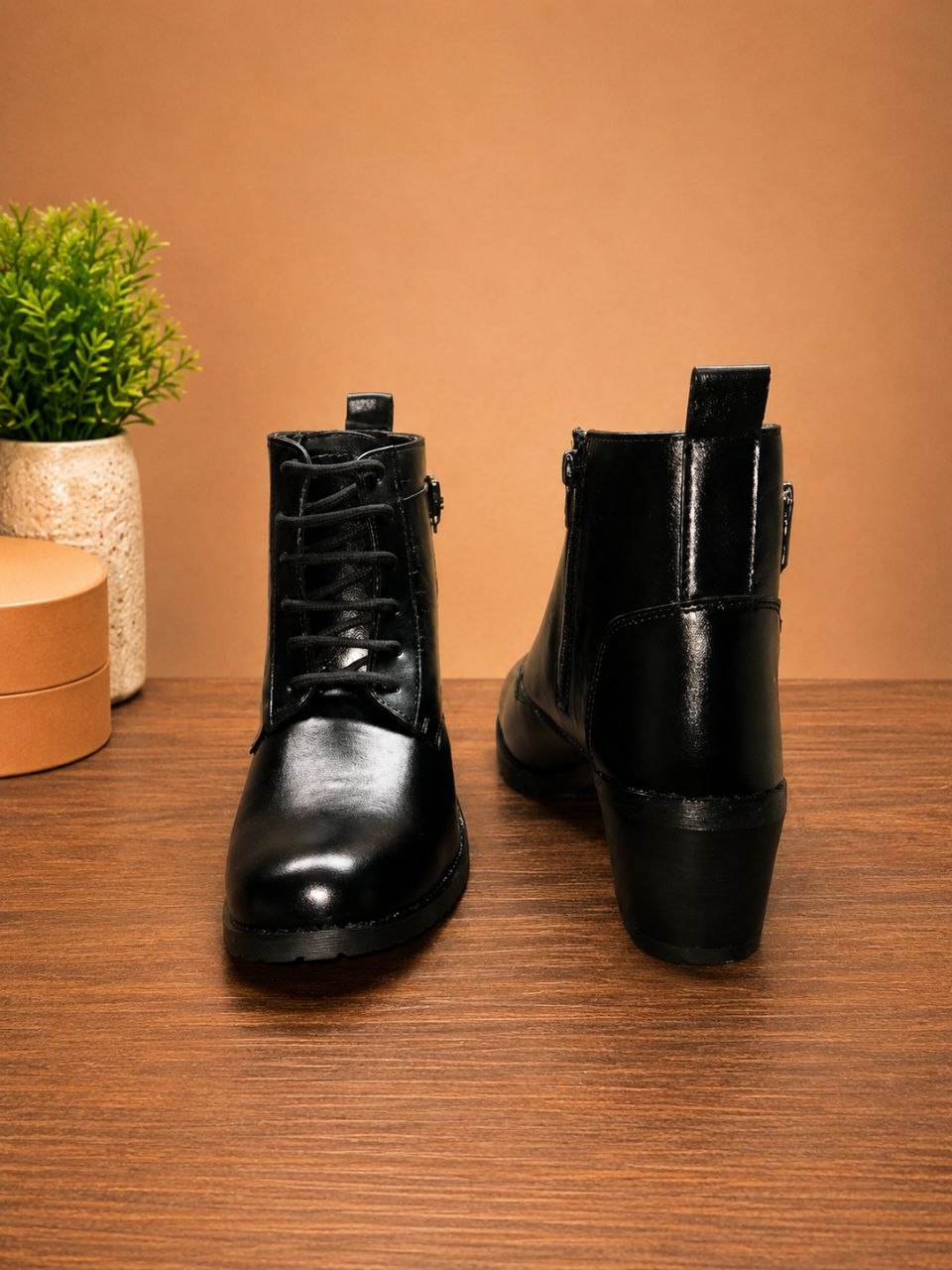 Premium Black Ankle Boots | Elegant Croc Texture & Block Heel