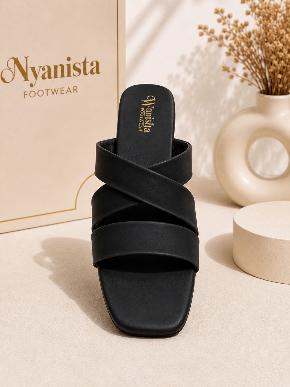 Midnight Elegance | Signature Black Cross-Strap Sandals
